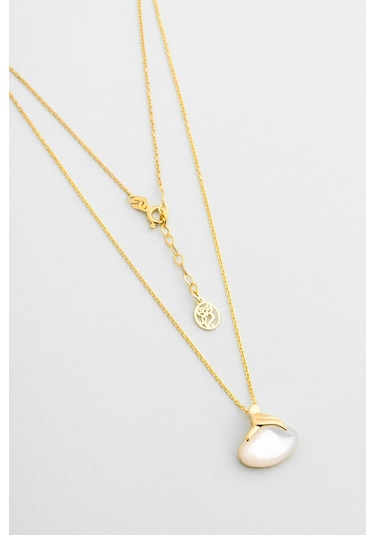 Sedef Taşlı 18 Ayar Sarı Altın Kaplama 42 Cm Gümüş Kolye Sarı