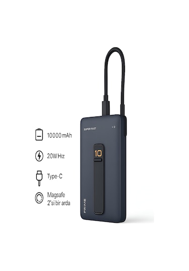 10000mah 20w Hızlı Şarj Kablosuz Magsafe Powerbank Type-c Kablolu/girişli Standlı - Siyah Siyah