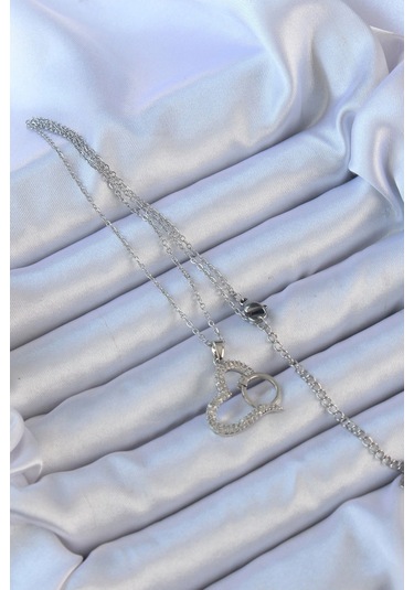 Dodes Dodes 316l Çelik Zincir Gümüş Renk Zirkon Taşlı Yüzüklü Kalp Kolye Tg27bko9146 Çok Renkli