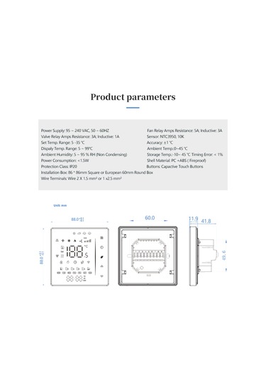 Padalink Bac-006-ew Dört Borulu Klima Termostati, Beyaz Dokunmatik Ekran, Üç Hızlı Fan Ve İki Tel Elektrikli Valf Kontrolü