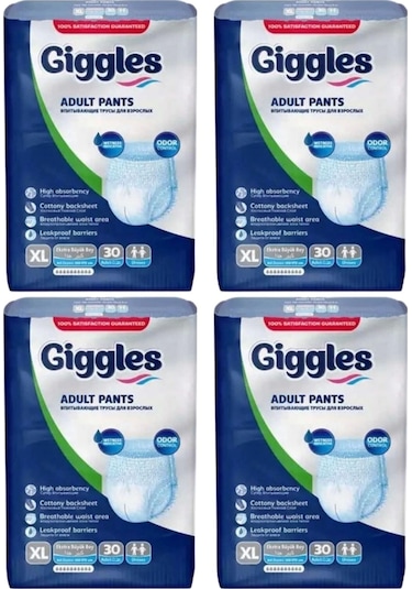 Giggles Külotlu Yetişkin Hasta Bezi Ekstra Büyük Boy XL 4 x 30'lu
