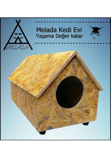 Melada Kedi Evi Dış Ortam Uygun Ahşap Kedi Evi Osb 55x40x40 Cm