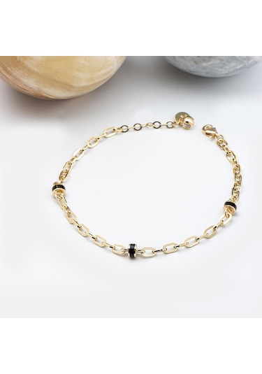 Altın Siyah Mineli Bileklik BLA09024 Sarı Altın