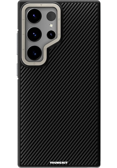 Galaxy S24 Ultra Kılıf Magsafe Şarj Özellikli Aramid Fiber Youngkit 600d Kevlar Serisi Kapak Siyah