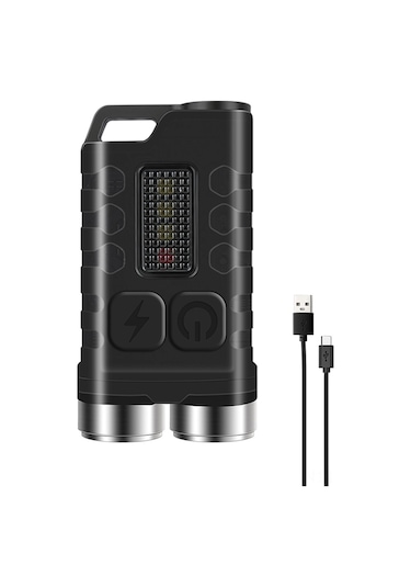 Dofolink Mini Anahtar Zinciri Feneri, 4 Renkli Işık Kaynağı, 5 Seviye Parlaklık Ayarlı, Ip65 Su Geçirmez, Type-c Şarjlı, 900lm, Gömülü Li-pil Şeffaf Siyah Siyah