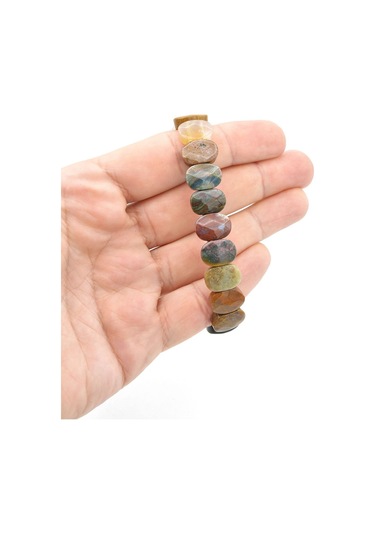 Murty99 Oval Kesim Hakiki Okyanus Jasper Taşı Bileklik Kahverengi