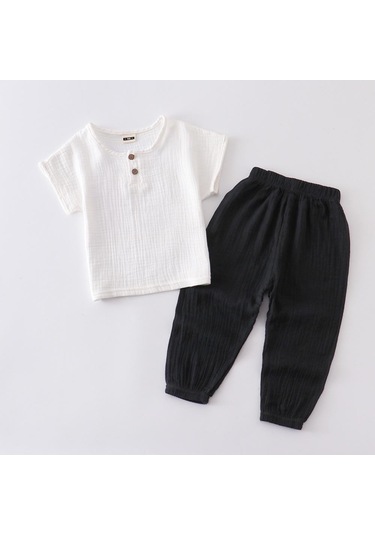 Siyah Bahar Erkek Bebek Giysileri Yürümeye Başlayan Yumuşak Pamuklu Uzun Kollu Tişört T-shirt + Pantolon 2 Adet Çocuklar Kıyafetler Siyah