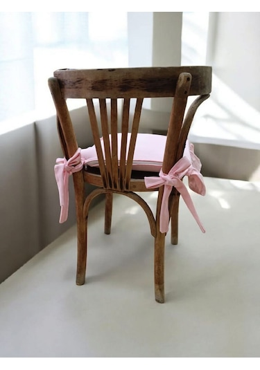 Pembe Fırfırlı Bağcıklı İskandinav Stil Sandalye Minderi Diğer