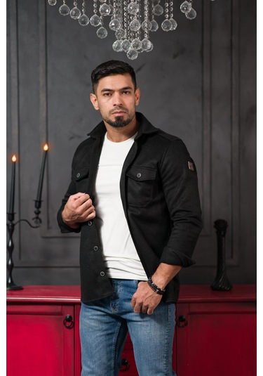 Advante Slimfit Çift Kapak Cepli Astarsız Kaşe Gömlek Siyah