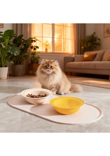 Elmpaly Pembe Kaymaz Hızlı Kurur Anti-takla Kenarlı Kedi Köpek Yemek Matı