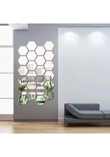 Petek Desenli Pleksi Ayna 12 Adet - Silver Gümüş