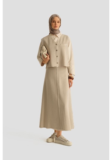 Armine Hasır Dokulu Yelekli Takım 25y6028 Aytaşı Bej