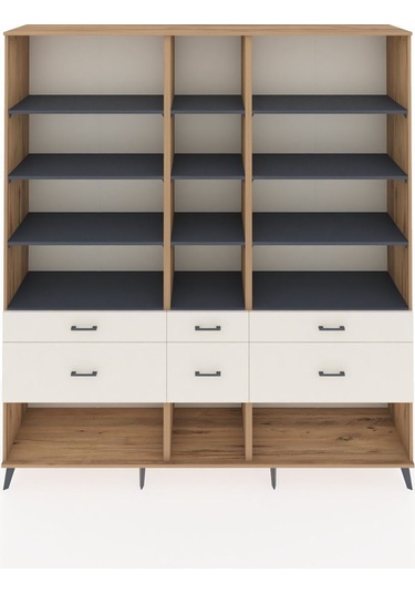 Hyperion Dolap 12 Raflı 6 Çekmeceli 220x44x243 Çam-antrasit/aytaşı Antrasıt/aytası