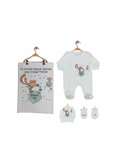 Pia Baby Gl 2014 İsme Özel Küçük Prens Beşli Tulum Set Krem