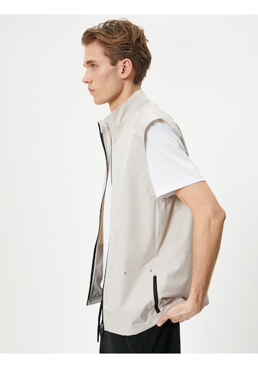 Koton Spor Yelek Dik Yaka Fermuarlı Cep Detaylı Bej 4wam20006nw 4WAM20006NW057 Ekru