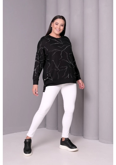 Taş Baskılı Yanı Çıtçıtlı Bluz Siyah