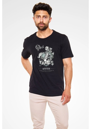 Adrift Opeth Baskılı Unisex Beyaz Tişört Siyah