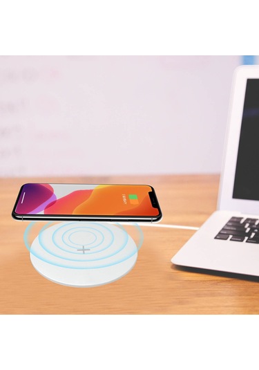 Konesam Beyaz 15w Hızlı Şarj Type-c Arayüzlü İnce Dairesel Kablosuz Şarj Cihazı