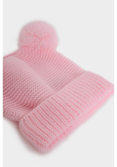 Defacto Kız Bebek Ponpon Kulaklı Örgü Bere C8164A524WNPN101 Pembe
