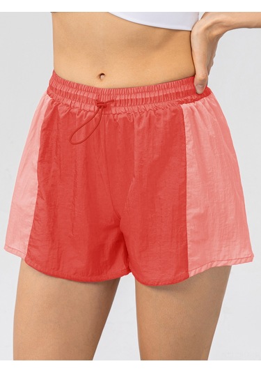 Aubyhe Kadın Spor Şortu Yüksek Bel Lastikli İç Cepli Döşemeli Yoga Koşu Eşyası Karpuz Kırmızısı, Mavi, Siyah Seçenekli Karpuz Kırmızı