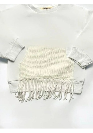 Çikoby Kız Bebek Püskül Detaylı Sweatshirt-14850 Ekru