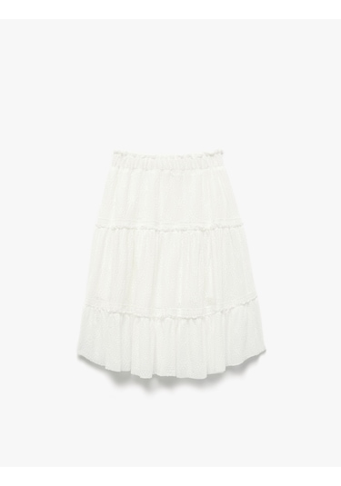 Koton Beli Lastikli Katlı Midi Dantelli Etek Ekru 5skg70101ak Ekru