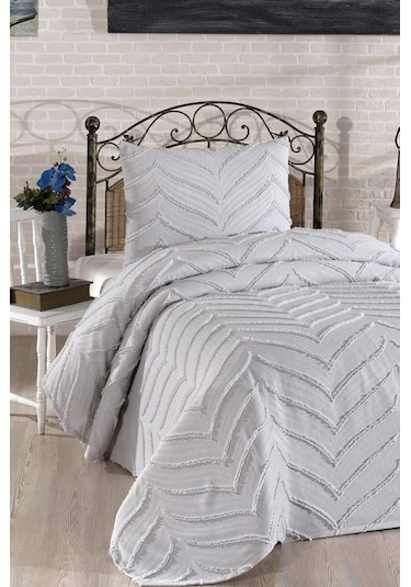 Çeyiz Diyarı Sementina 2 Parça Tek Kişilik Pike Takımı Gri Gri