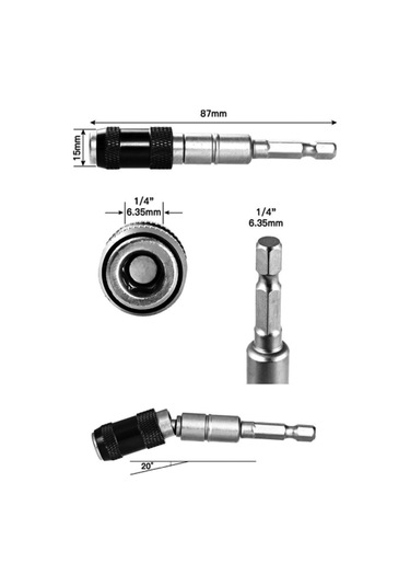 Konesam Stainless Steel 1/4" Hex Shank 87mm Manyetik Somun Bit Tutucu - Elektrik Matkap Vidalama Çevirici Uzatma Kolu