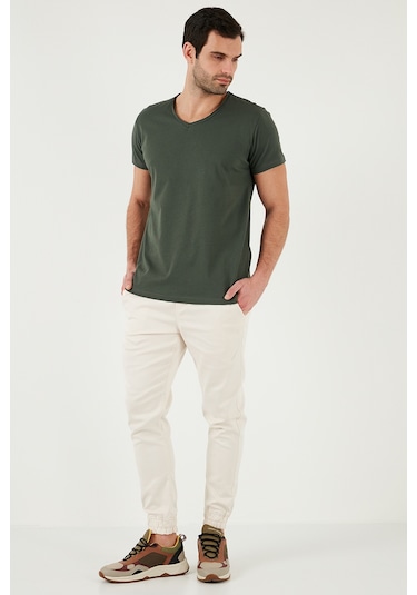 Buratti Pamuklu Slim Fit V Yaka Basic Erkek T Shirt 5412001 Haki