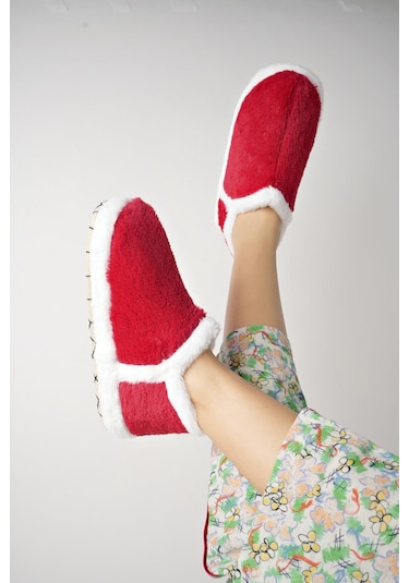 Modafrato Vıola Kadın Panduf Ev Ayakkabısı Ev Botu Kırmızı