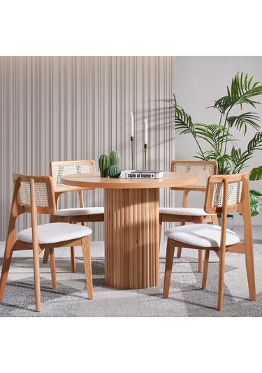 Zeus Hazeranlı Hasırlı Model Ahşap Bohem Sandalye Natural - Beyaz