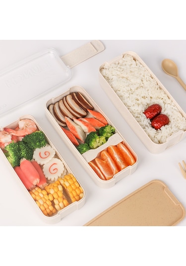 Youtek Yeşil Buğday Samanı 3 Katlı Bölmeli Mavişim, 900ml Öğrenci-ofis Çalışanı İçin Dışarıdaki Yemek Kutusu, Dayanıklı Plastik Diğer