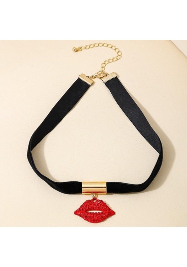 Kadınlar Bayanlar İçin Moda Seksi Ve Çekici Alev Kırmızısı Dudaklar Takı Seti Kırmızı