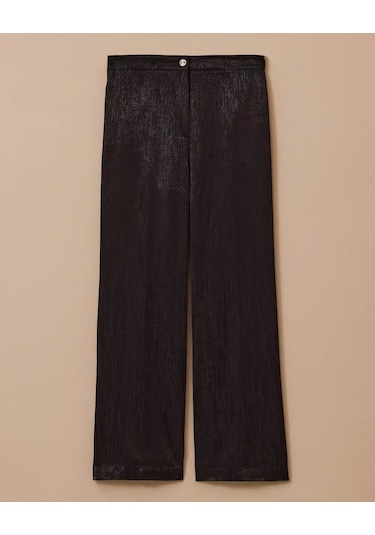 Büyük Beden Parlak Dokulu Geniş Paça Pantolon Gala-xi Siyah