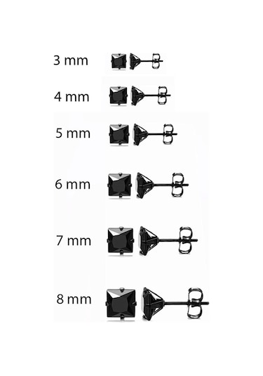 Chavin Kadın Erkek Kare Siyah 8 Mm. Taşlı Çelik Küpe Cm25-8 Siyah
