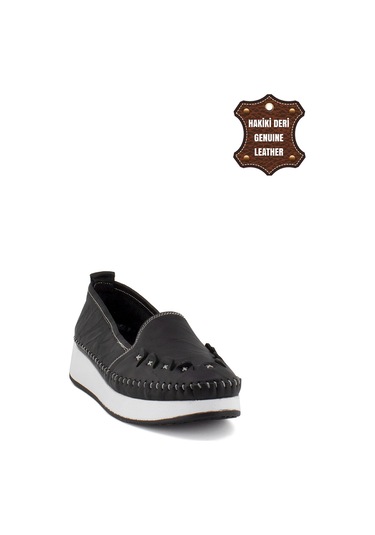 Elit Mn84c Kadın Hakiki Deri Espadril Siyah Siyah