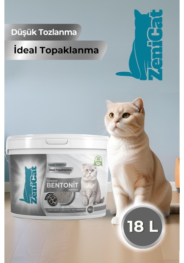 Zenicat Aktif Karbonlu Kedi Kumu İnce Taneli Doğal Bentonit 18 L