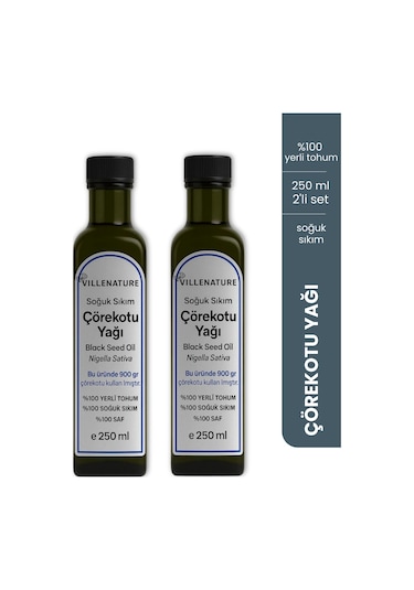 Villenature 2'li Set Soğuk Sıkım Çörekotu Yağı Black Seed Oil Nigella Sativa 250 Ml
