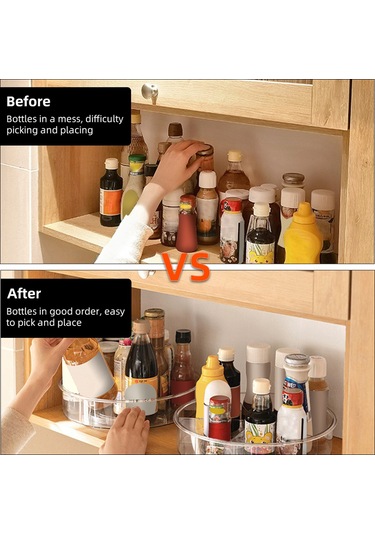 Moveevo Pet Şeffaf 5 Bölmeli 360 Döner Depolama Rafı - Mutfak Baharat, Condiment, Atıştırmalık Organizer 29.3x7cm Şeffaf