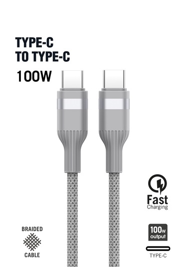 Type-c Type-c 100 W Örgü Data Ve Şarj Kablosu 2m Gri