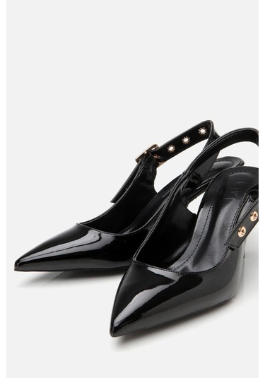 Kadın Rugan Siyah Kemerli Stiletto Siyah