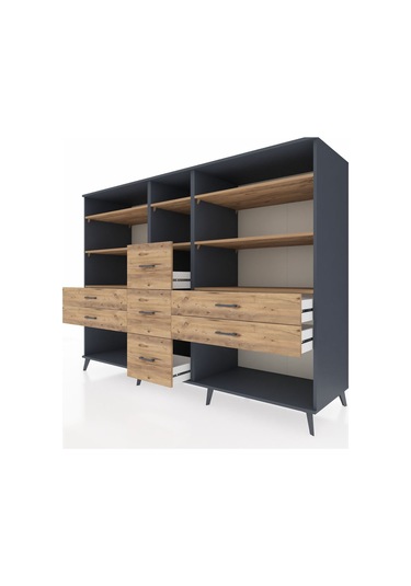 Kronos Dolap 8 Raflı 7 Çekmeceli 220x59x163 Antrasit-çam Antrasit-çam