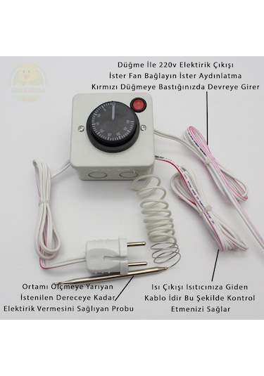Termostat Kontrollü Düğmeli Yanan 1 Lamba Çıkışlı 2 Sabit Duyu