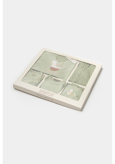 Sevimli Sepetteki Ördek Desenli 10 Parça Kutulu Yenidoğan Hastane Çıkışı Zıbın Seti Yeşil