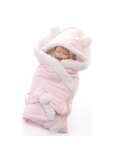 Pembe Kış Bebek Erkek Kız Battaniye Wrap Çift Katmanlı Polar Bebek Kundak Yenidoğan Bebek Yatak Battaniyesi Için Uyku Tulumu Pembe