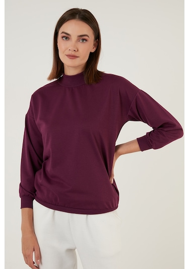 Lela Pamuklu Dik Yaka Basic Örme Bayan Sweat 5863323 Mor