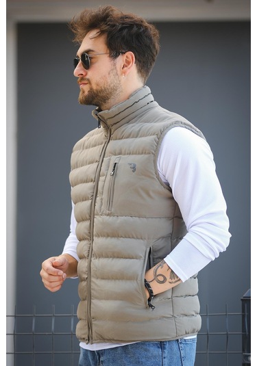 Doxfa Suya Dayanıklı Cepli Fermuar Detaylı Dik Yaka Erkek Şişme Yelek Yeşil