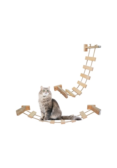 Doğal ahşap halatlı ipli kedi merdiveni kedi köprüsü duvar yolu