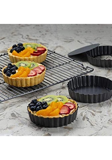 Xurunkeji Adet 4 İnç/10 Cm Mini Turta Muffin Kek Kalıbı Yapışmaz Tart Kiş Flan Kalıbı Çıkarılabilir Gevşek Tabanlı Yuvarlak Fırın Kapları Siyah