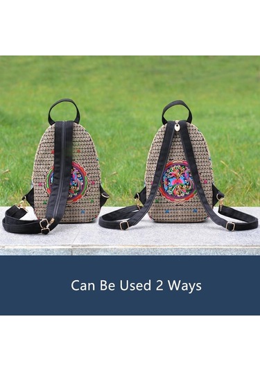 Yogodlns El Yapımı Işlemeli Tasarım Kanvas Sırt Çantası Kadın Küçük Etnik Sırt Çantası Sırt Çantası Kadın Seyahat Çok Fonksiyonlu Omuz Göğüs Çantası Renk